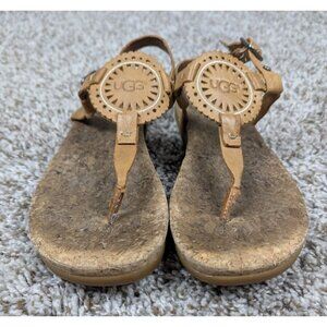 UGG Sandals Ayden II Women's Size 8 Light Brown Tan Leather Cork Sole Strap